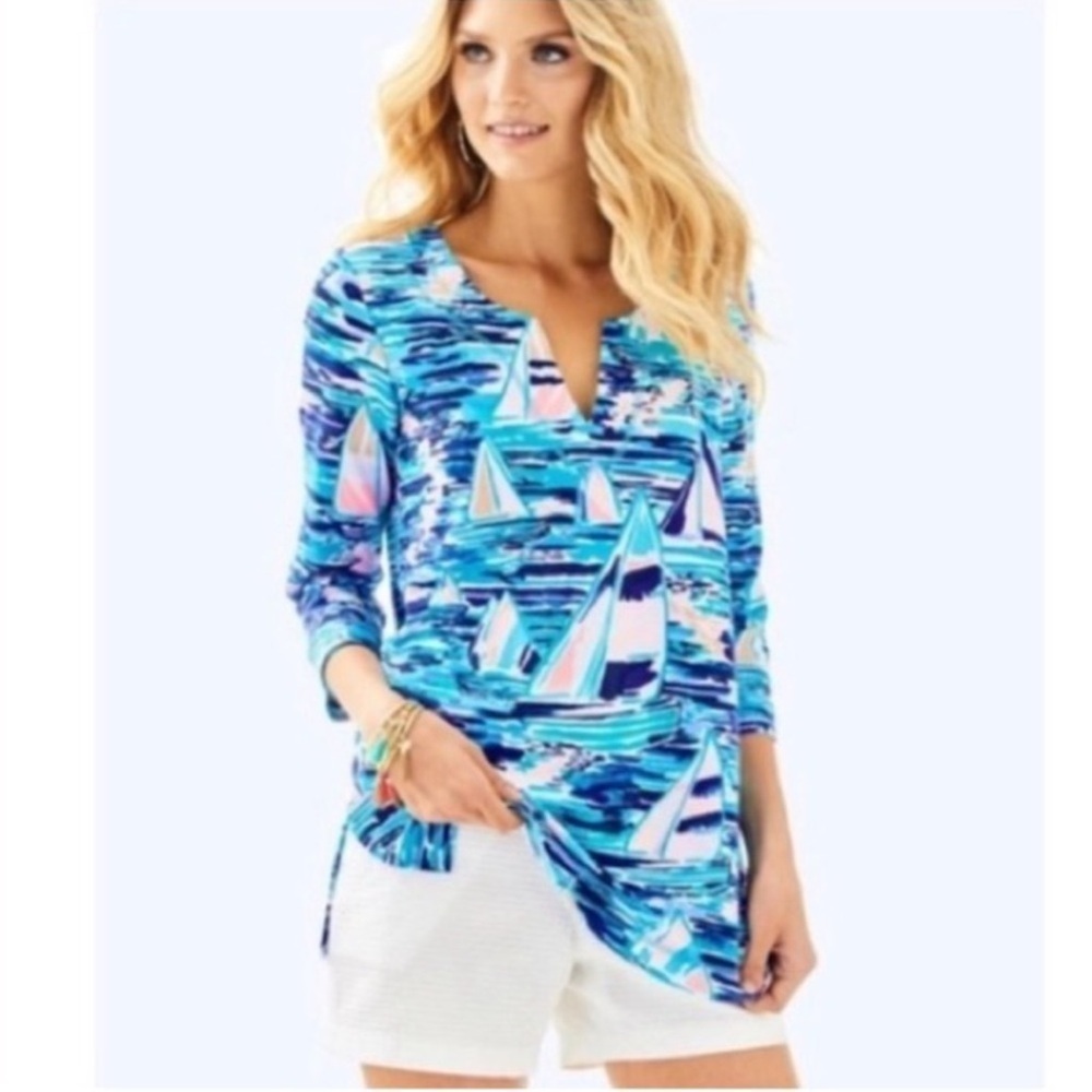 ⛵ Lilly Pulitzer ⛵ Justina tunic top size M, Multi Pier Pressure pattern NWT